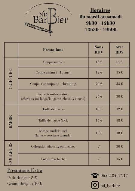 Tarifs appliqués à compter du 29 juillet 2025.